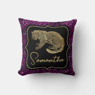 Almofada Leopardo Dourado e Impressão Leopardo Roxo