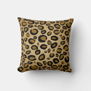 Almofada Leopardo Pintado Impressão de Onça Manchas Dourado