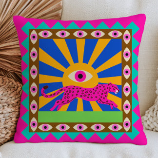 Almofada Leopardo Rosa Raios de Sol Amarelos Olhos Maus Fun