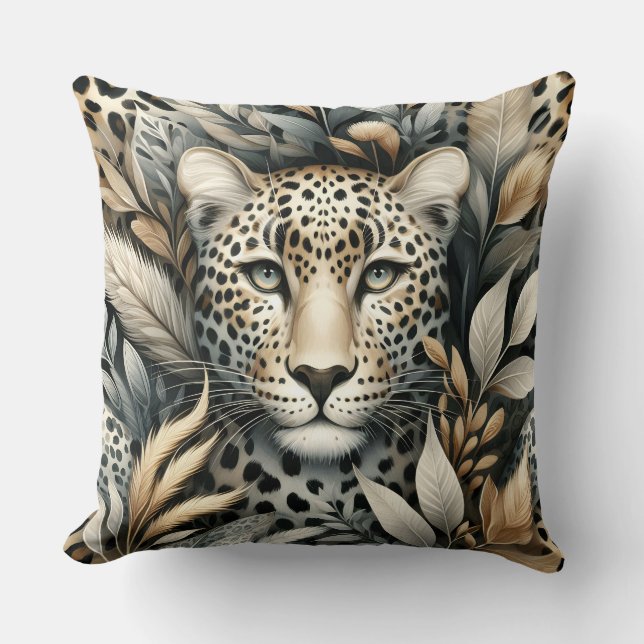 Almofada Leopardo Selvagem em Marrom (Frente)