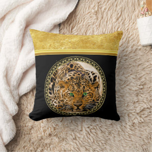 Almofada Leopardo-verde com folha de ouro de pele com manch