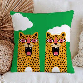 Almofada Leopardos Divertidos em Animal Maximalista Verde B