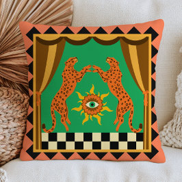 Almofada Leopardos Laranja Xadrez Estética Retro Dopamina