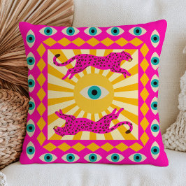 Almofada Leopardos Rosa Olho do Mal Sol Maximalista Arte Fo
