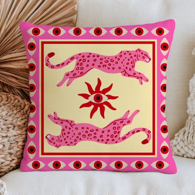 Almofada Leopardos Rosa & Olhos Maus Dopamina Estética Funk (Criador carregado)