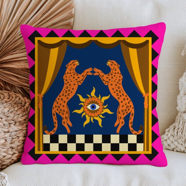 Almofada Leopardos Sobre Padrão Xadrez Olhar Mau Funky (Criador carregado)