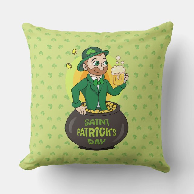 Almofada Leprecaína de desenho animado em pote de ouro segu (Frente)