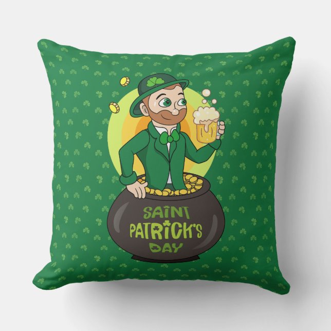 Almofada Leprecaína de desenho animado em pote de ouro segu (Frente)