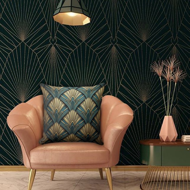 Almofada Leque Art Déco Verde e Dourado (Criador carregado)