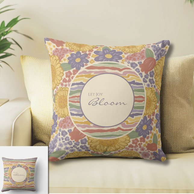 Almofada Let Joy Bloom Reversible Floral Throw Pillow  (Let Joy Bloom - Reversible Floral Throw Pillow with Inspirational Message)