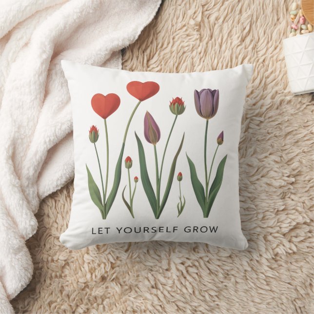 Almofada Let Yourself Grow Floral Heart Tulips Art (Cobertor)