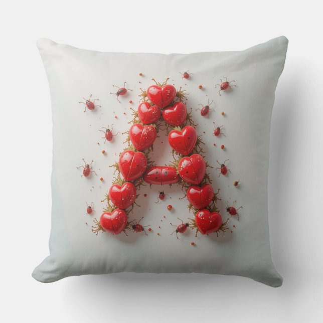 Almofada Letra A Com Corações Para Decoração Personalizada  (Frente)