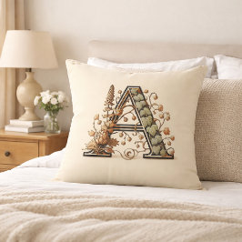 Almofada Letra "A" - Design de Monograma de Vinha Com Pente