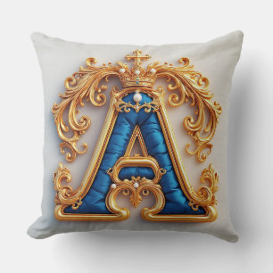 Almofada Letra A Dourada Ornamentada Com Desenho De Moldura