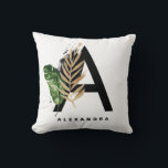 Almofada Letra A Monograma Folhas Tropicais De Folha Ouro<br><div class="desc">Letra personalizável Um travesseiro de monograma com folhas tropicais de cor d'água,  com ênfase de folha de ouro falso e pincel d'água. Personalize este travesseiro de monograma adicionando seu nome ou outros detalhes. Esta letra Um travesseiro monograma será perfeito como presente. Outras letras estão disponíveis.</div>