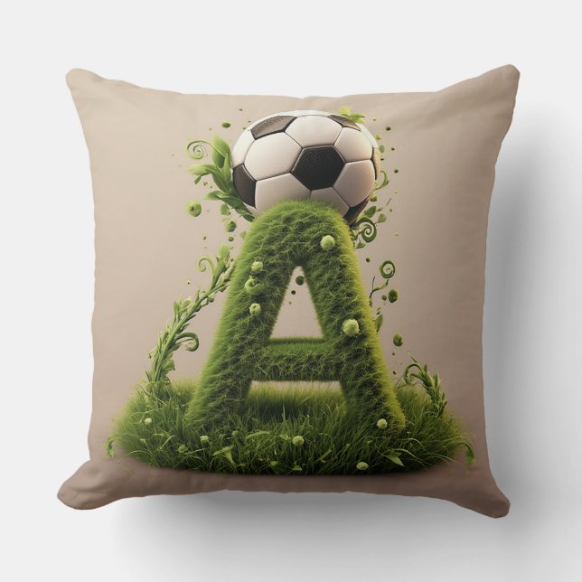 Almofada ⚽ Letra A Topiaria de Grama de Futebol Decoração E (Frente)