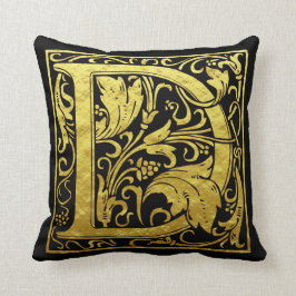 Almofada Letra D Primeira Letra Faux Dourado e Preto