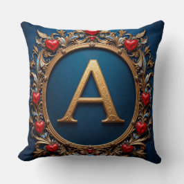 Almofada Letra Dourada A Com Decoração Floral De Corações E