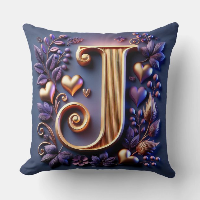 Almofada Letra Dourada Elegante J (Frente)