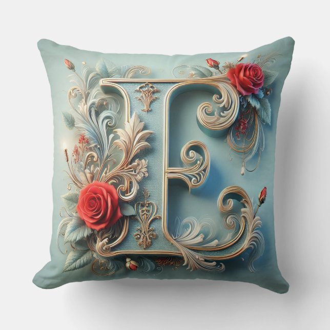 Almofada 🌸 Letra E de Monograma Floral Acento de Decoração (Frente)