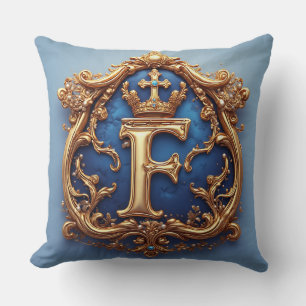 Almofada Letra F Azul Ornamentada