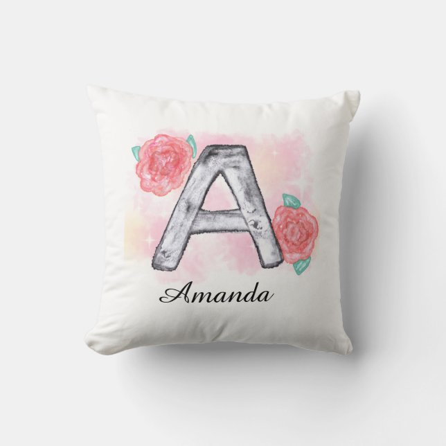 Almofada Letra Floral A de Aquarela (Frente)