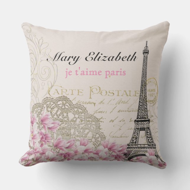 Almofada Letra floral do laço da torre Eiffel de Paris do (Frente)