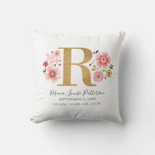 Almofada Letra Floral Rosa Monograma Inicial R Estatística