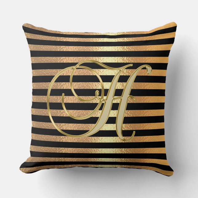 Almofada Letra H, em preto e Ouro, monograma (Frente)