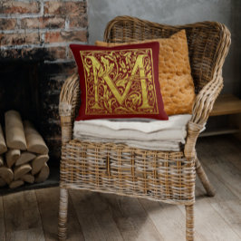 Almofada Letra M Primeira Letra Faux Dourado Vermelho