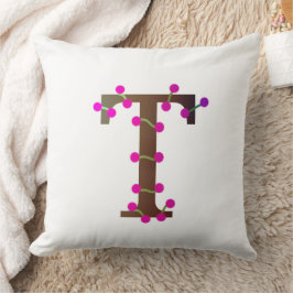 Almofada Letra T inicial decorativa em branco