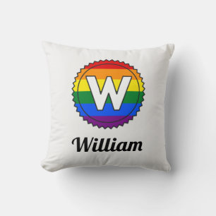 Almofada Letra W inicial e nome Orgulho gay Arco-íris Mono