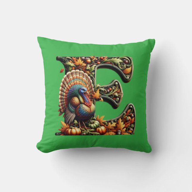 Almofada Letter E Thanksgiving style gift  (Frente)