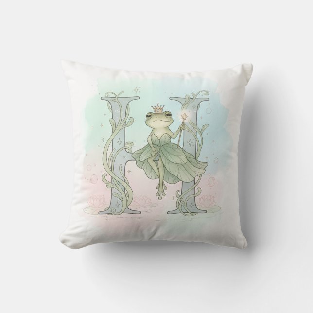 Almofada Letter H Frog Princess Watercolor Illustration (Frente)