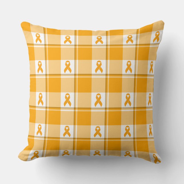 Almofada Leukemia Awareness Plaid Orange Ribbon (Frente)