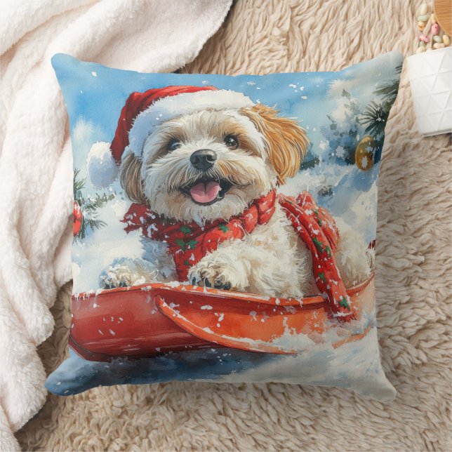 Almofada Lhasa Apso Dog em Sledge Deixe-o nevar no Natal (Cobertor)