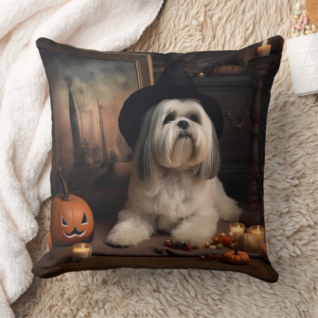Almofada Lhasa Apso Pumpkins Halloween Scary (Cobertor)