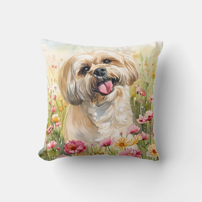 Almofada Lhasa Apso Watercolor Throw Pillow (Frente)