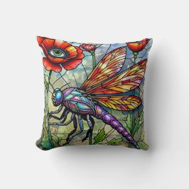 Almofada Libélula de Vidro Colorido Papoulas Arte de Olho Ú