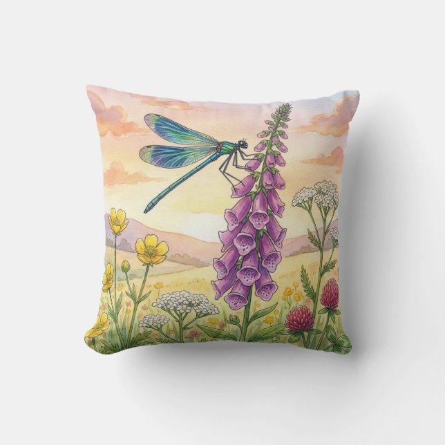 Almofada Libélula Fofa e Flores Insetos Pequenos  (Frente)