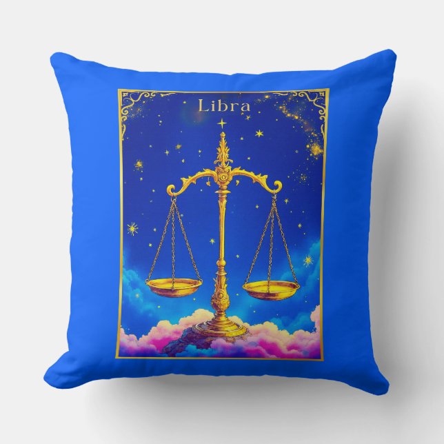 Almofada Libra Zodiac Scales in a Star-Filled Sky (Frente)