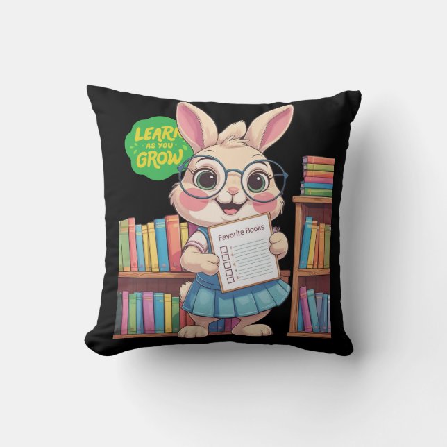 Almofada 🐰📚 Librarian-in-Training Star – Rabbit Edition (Frente)