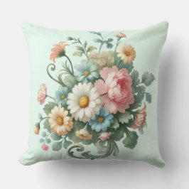 Almofada Light Green Botanical Floral Decorative Watercolor