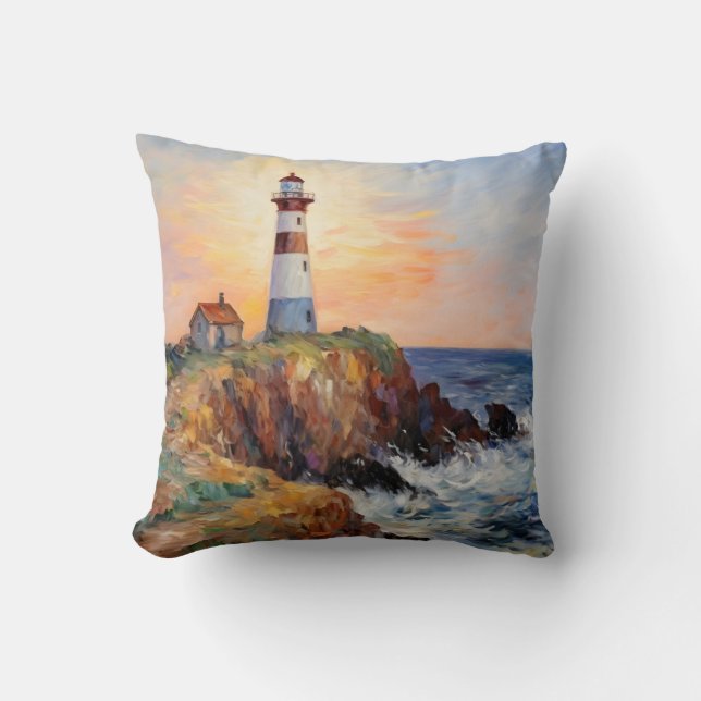 Almofada Lighthouse Cliff Landscape Scenery Fine Art (Frente)