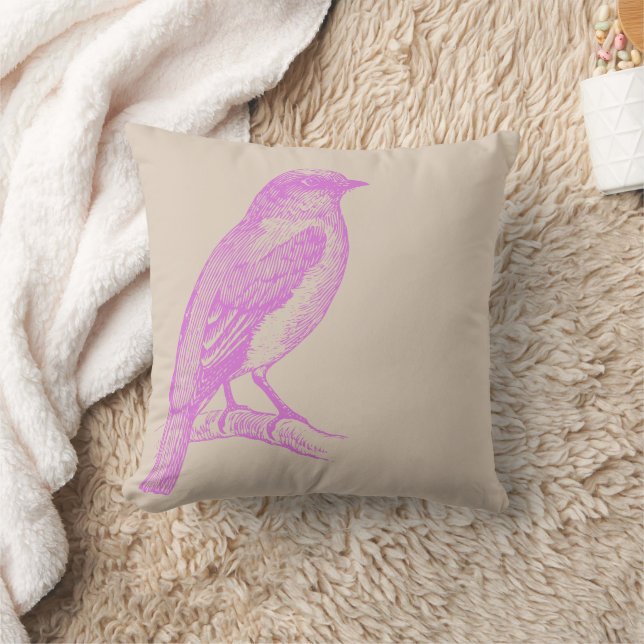 Almofada Lilac Bird Illustration Tan Travesseiro decorativo (Cobertor)