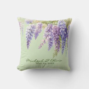 Almofada Lilac botânico floral de cor d'água roxa