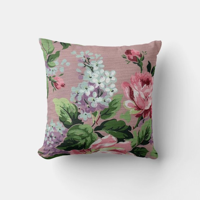 Almofada Lilac e Rosas - Impressão de wallpaper Vintage (Frente)