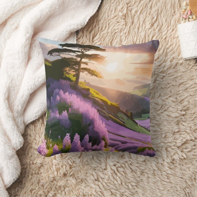 Almofada Lilac Flowers Bloom em Hill no Sunset Glow (Cobertor)