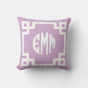 Almofada Lilac Roxo e Branco Círculo-Chave Grego Monograma