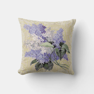 Almofada Lilac & travesseiro floral do vintage do laço